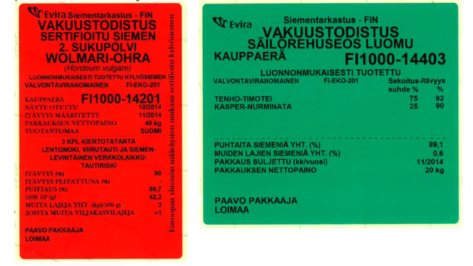 Evira vakuustodistus