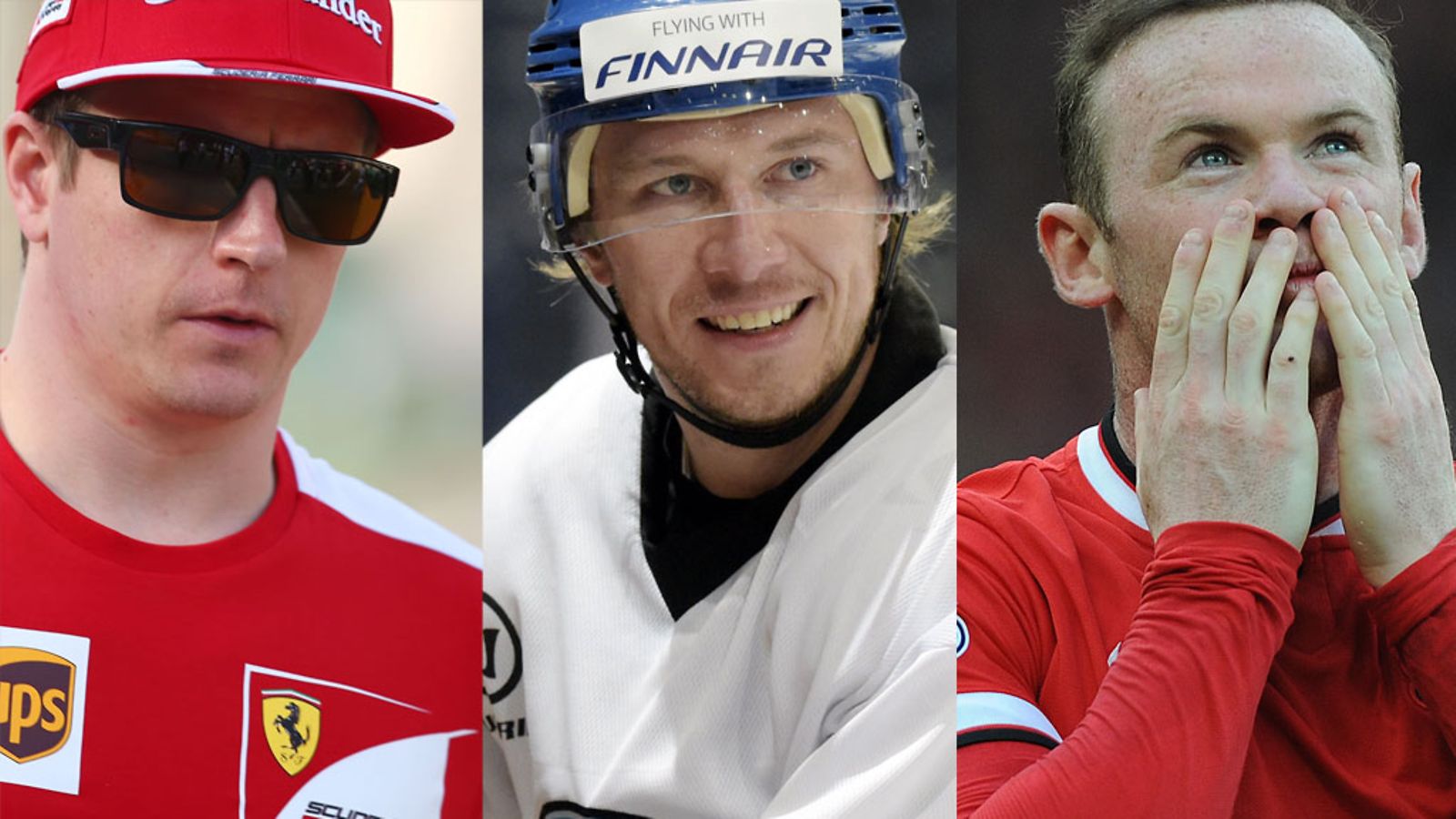 Kimi Räikkönen (vas.), Jussi Jokinen, Wayne Rooney