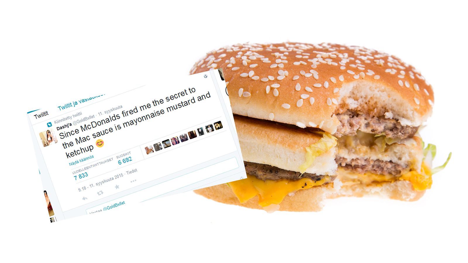 hampurilainen, bigmac, twitter, kuvakaappaus