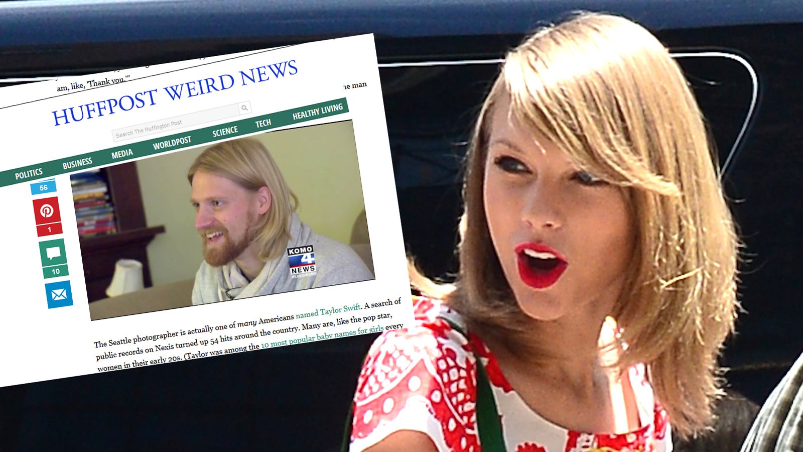 Taylor Swift ja Taylor Swift, kuvakaappaus Huffingtonpost.comista