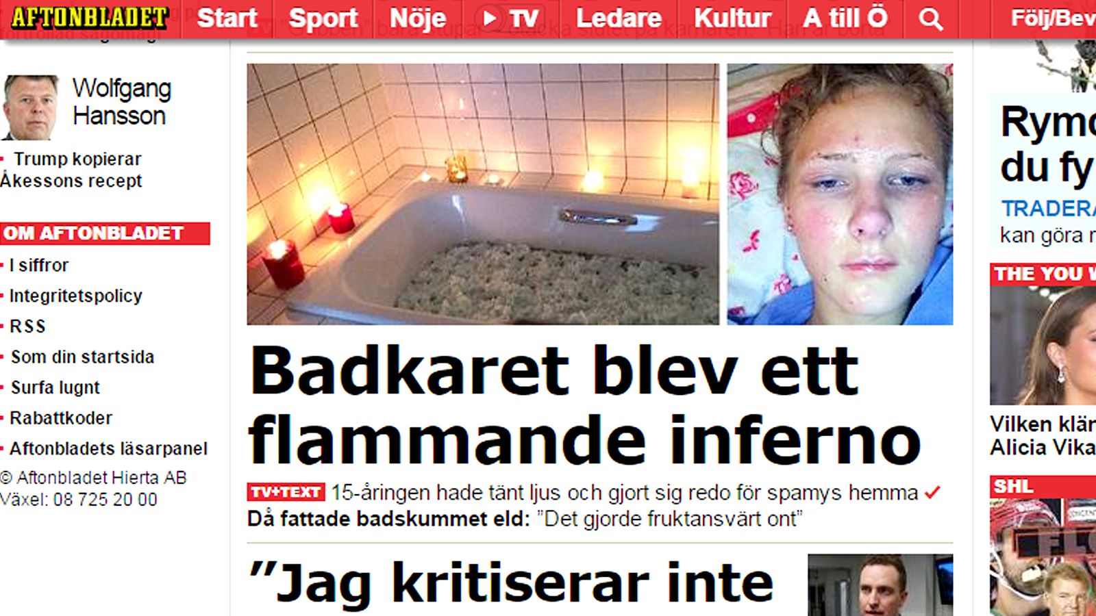 Aftonbladet  Badkaret blev ett flammande inferno ruutukaappaus