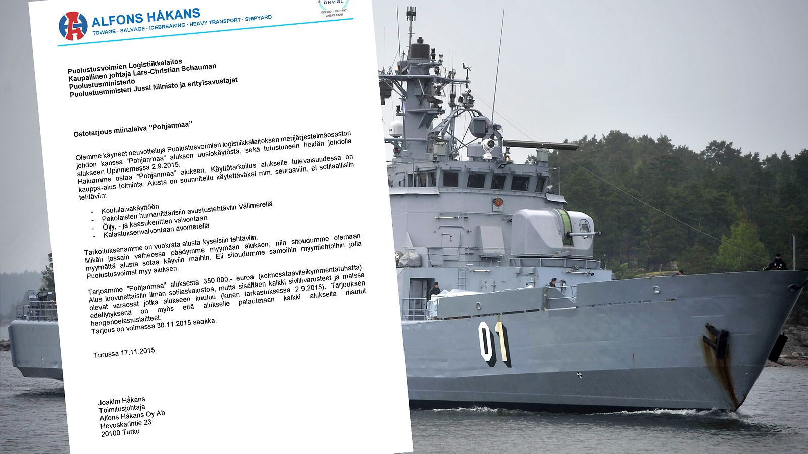 Miinalaiva Pohjanmaa tarjous