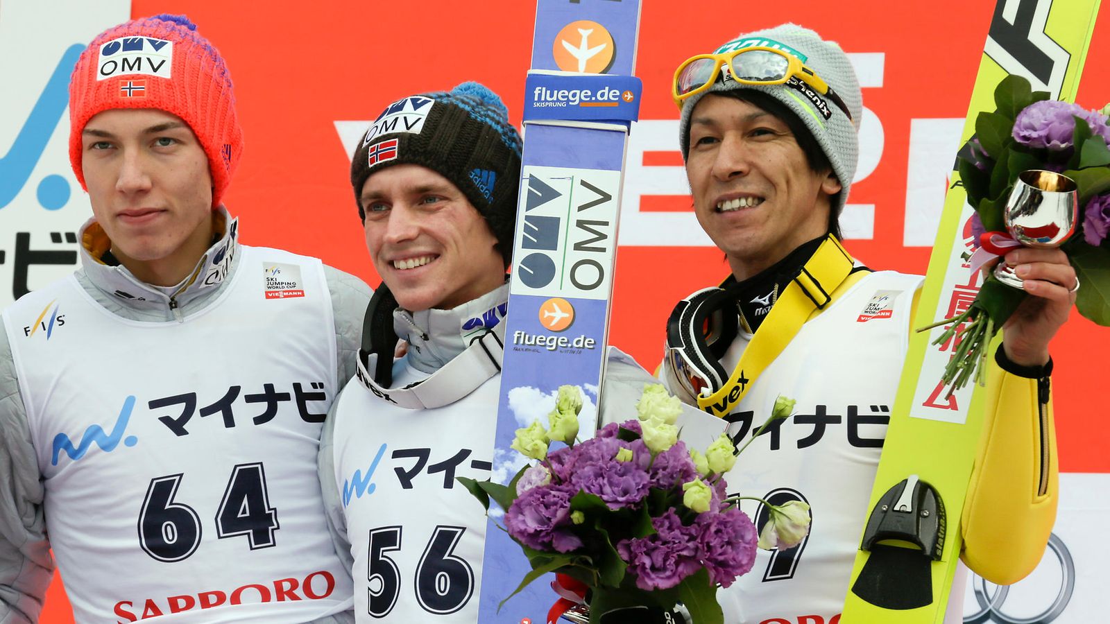 Johann Andre Forfang, Anders Fannemel ja Noriaki Kasai 2016 Sapporo