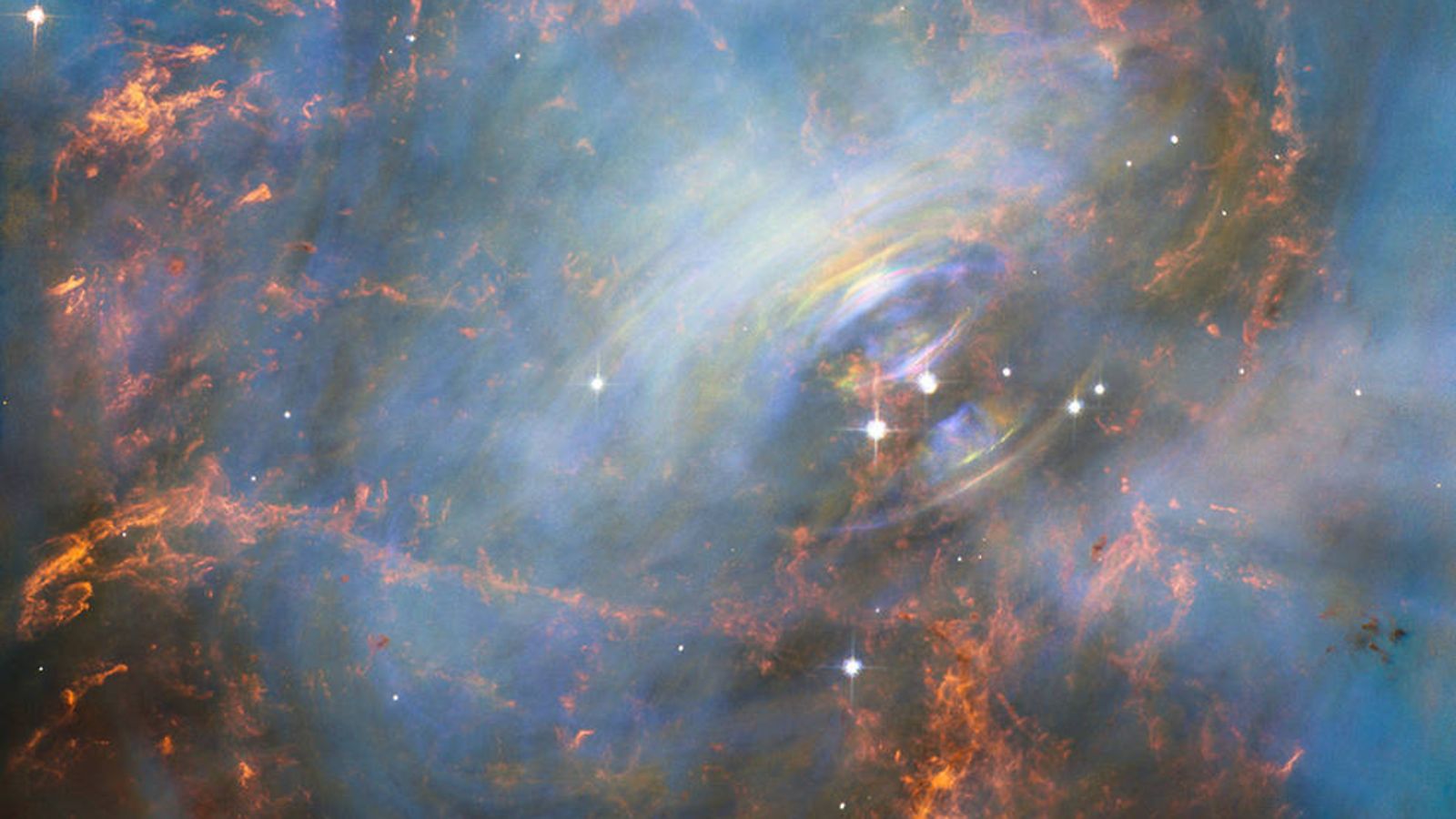 Kuva Rapusumun keskustasta. NASA and ESA, Acknowledgment: J. Hester (ASU) and M. Weisskopf (NASA/MSFC)