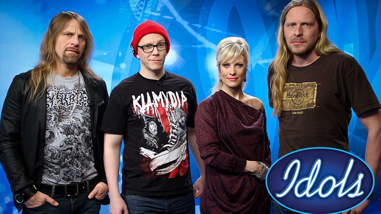 Idols-tuomaristo Helsingin koelauluissa: Jone Nikula, Toni Wirtanen, Laura Voutilainen ja Tommi Liimatainen.
