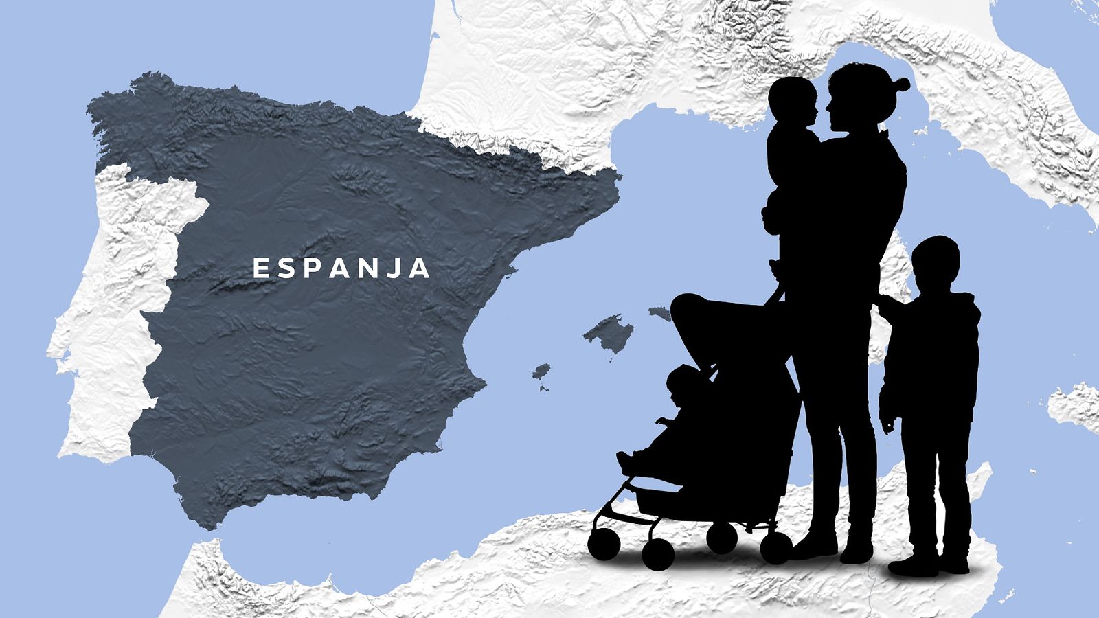 Äiti ja kolme lasta Espanjassa