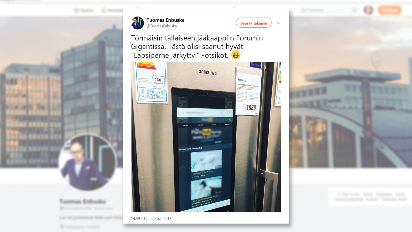 Törmäisin tällaiseen jääkaappiin Forumin Gigantissa