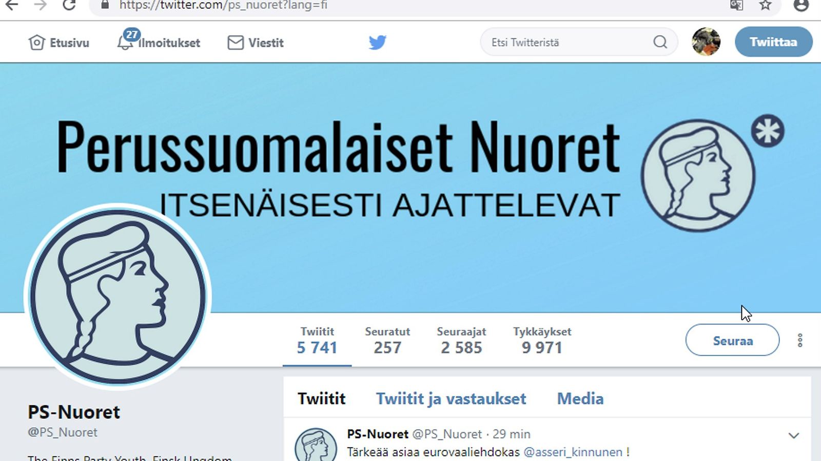 Perussuomalaiset nuoret tviitti