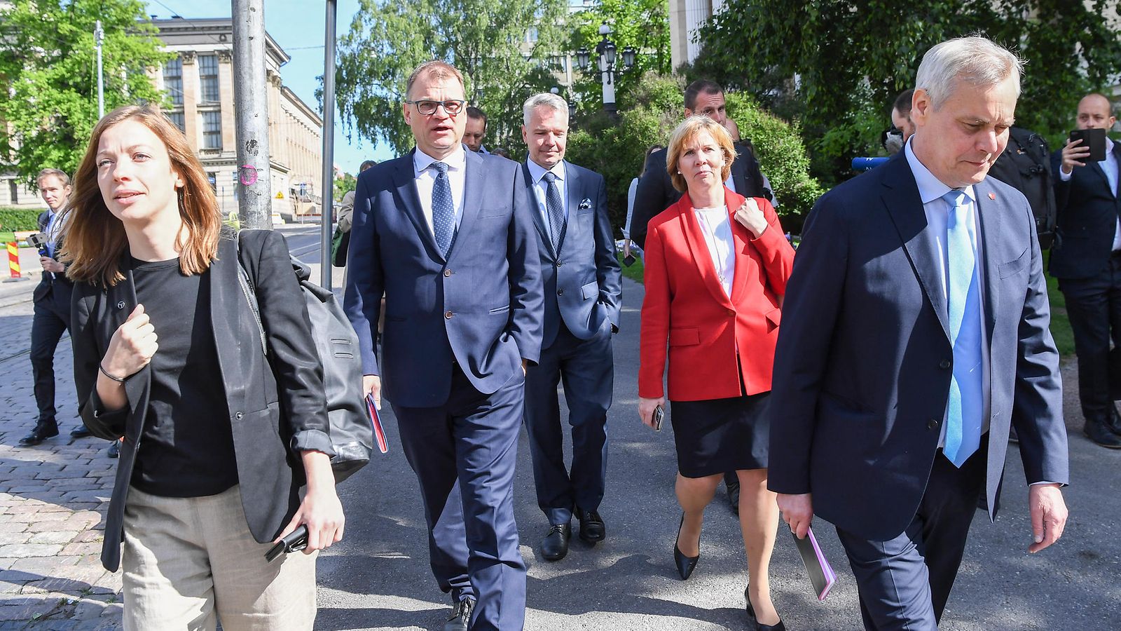 AOP Hallitusohjelman julkistus 3.6.2019 Li Andersson, Juha Sipilä, Pekka Haavisto, Anna-Maja Henriksson, Antti Rinne