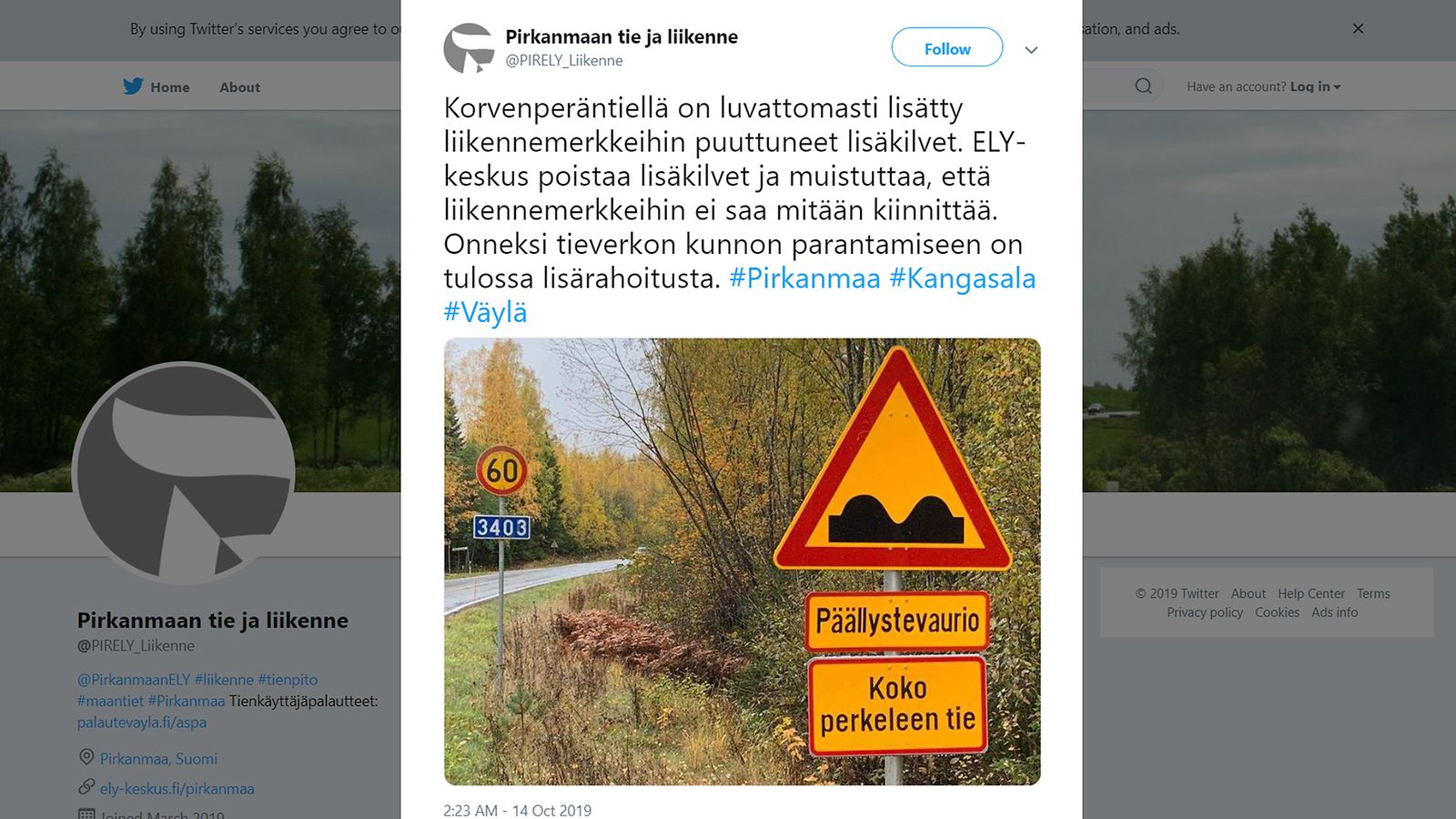 pirkanmaan tie ja liikenne twitter