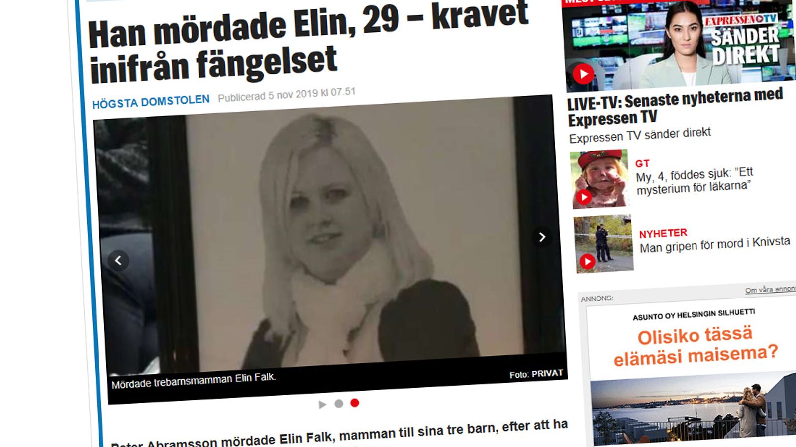 Elin Falkin murhasta kertoo muun muassa Expressen.