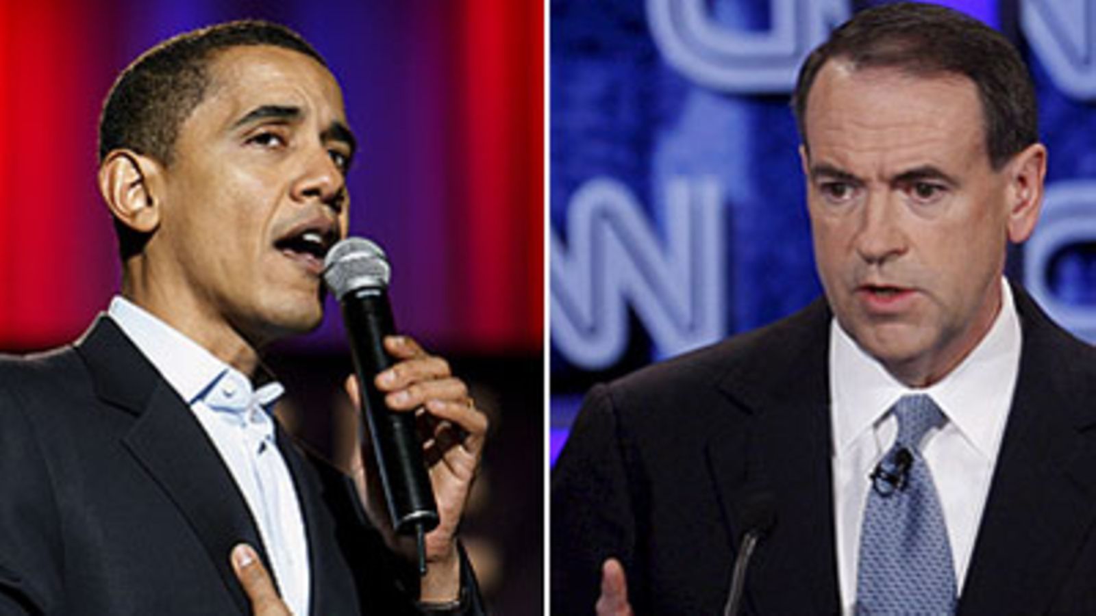 Barack Obama ja Mike Huckabee (Kuvat: ANDREW GOMBERT ja MATT CAMPBELL / EPA)