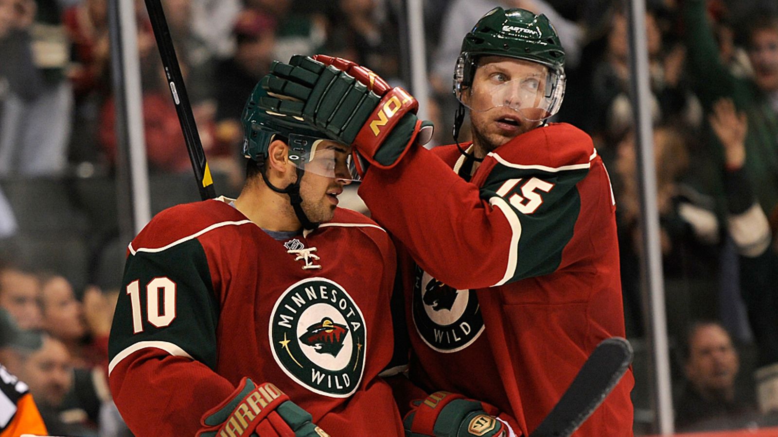 Mikko Koivun uudet ketjukaverit Devin Setoguchi (vas.) ja Dany Heatley.