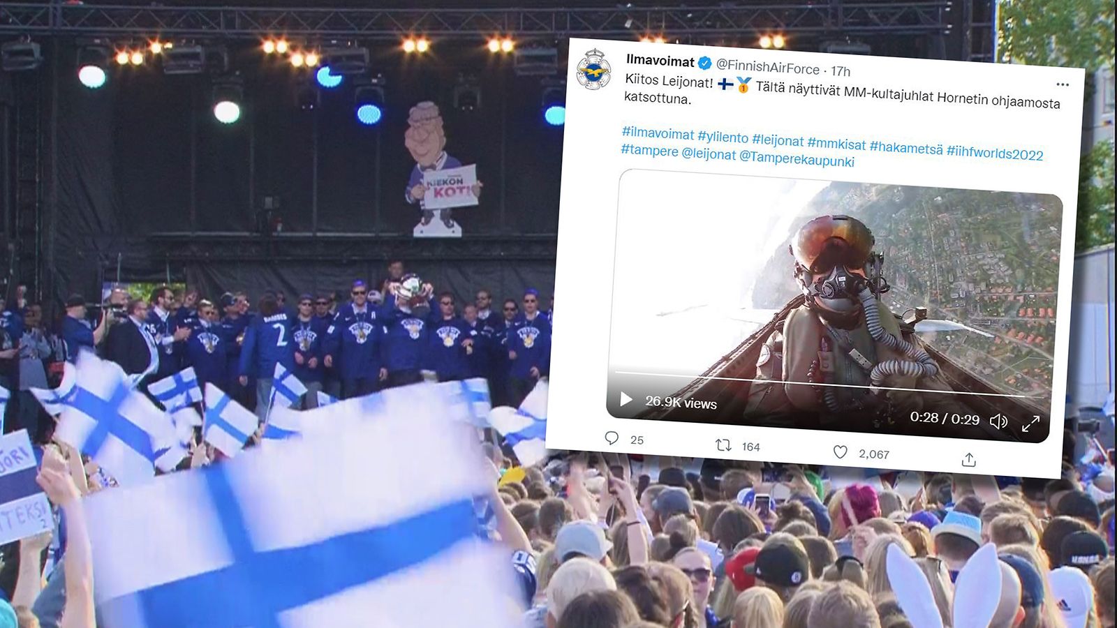 Tältä näytti leijonien kultajuhlat Hornetin ohjaamosta