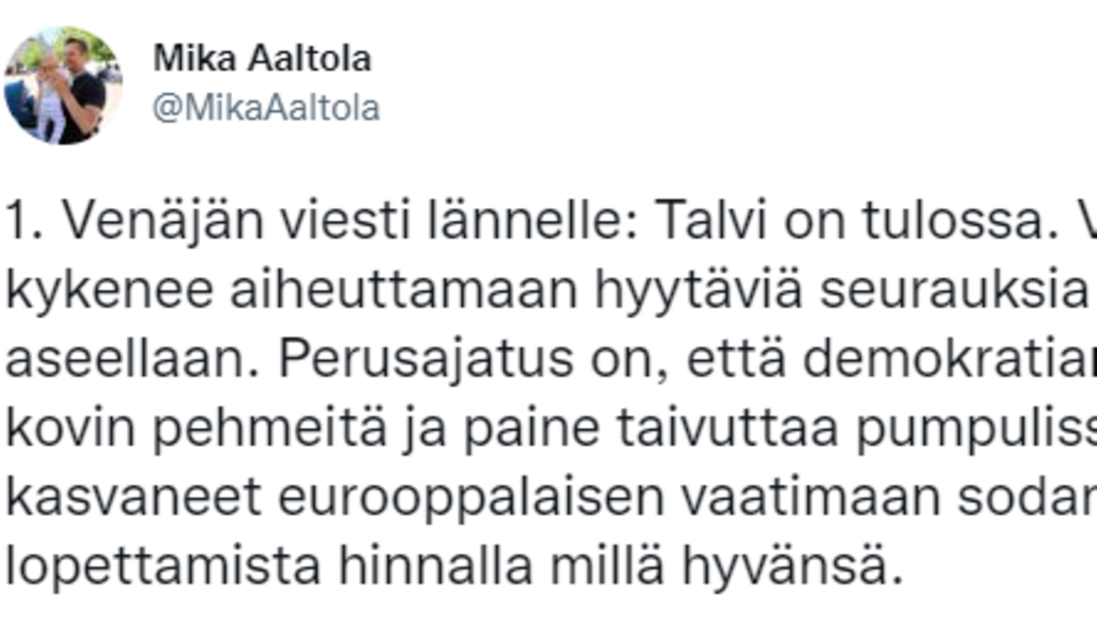 Mika Aaltola tviitti