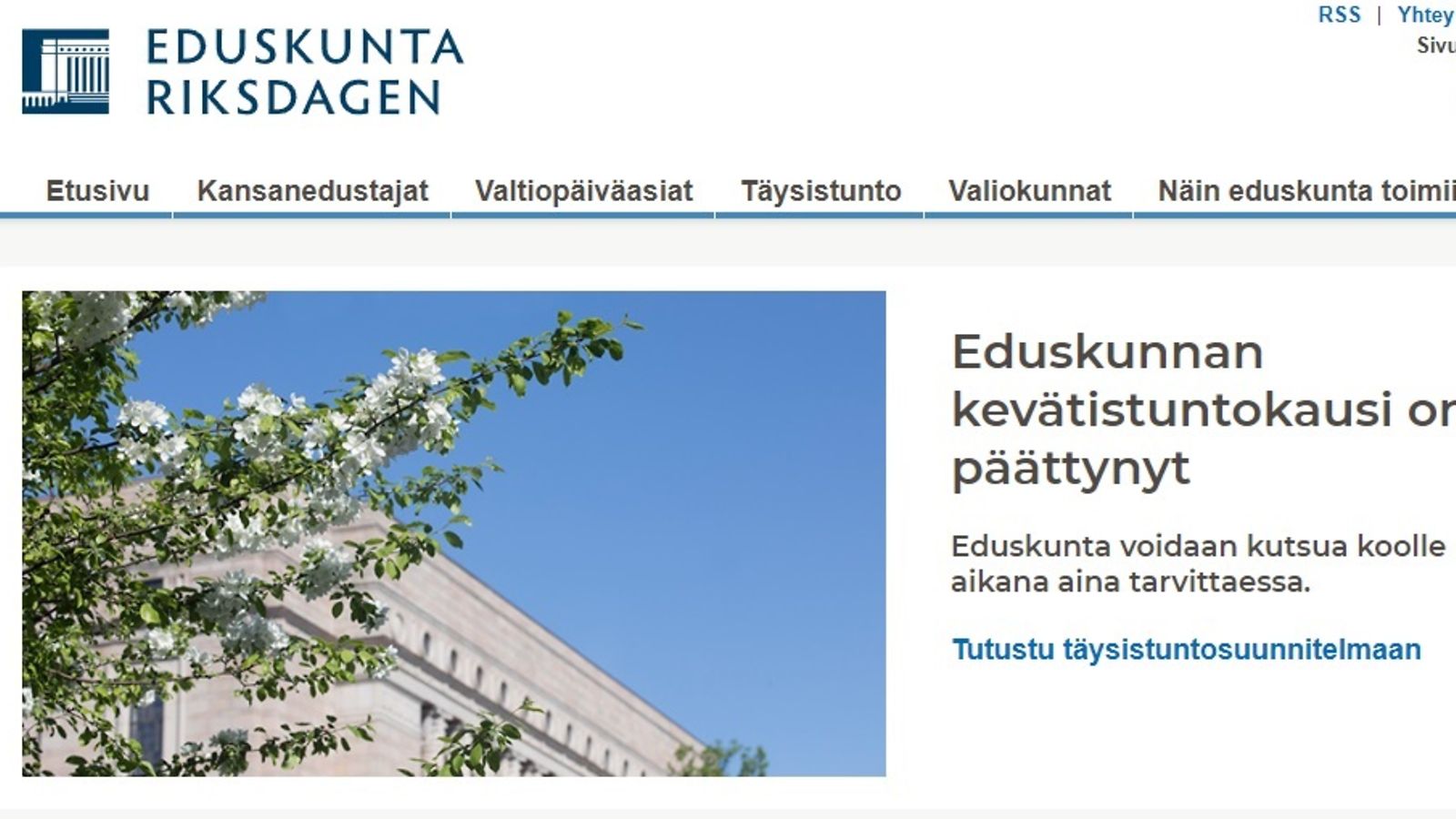 Kuvakaappaus eduskunnan nettisivuilta.