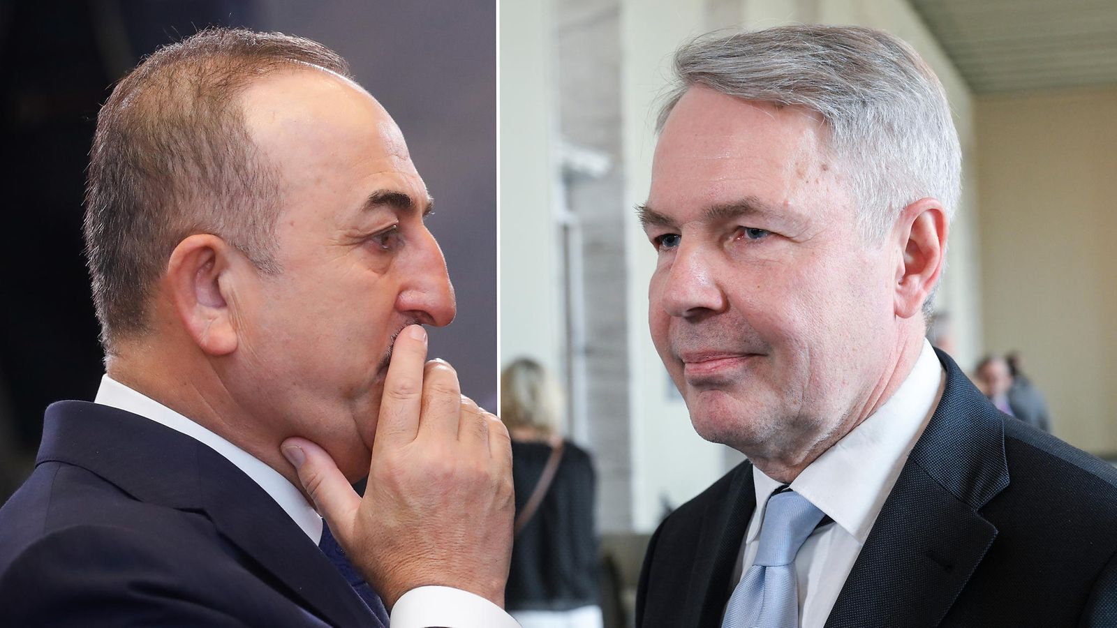 Turkin ulkoministeri Mevlüt Çavuşoğlu ja Suomen ulkoministeri Pekka Haavisto henkilökuvissa.