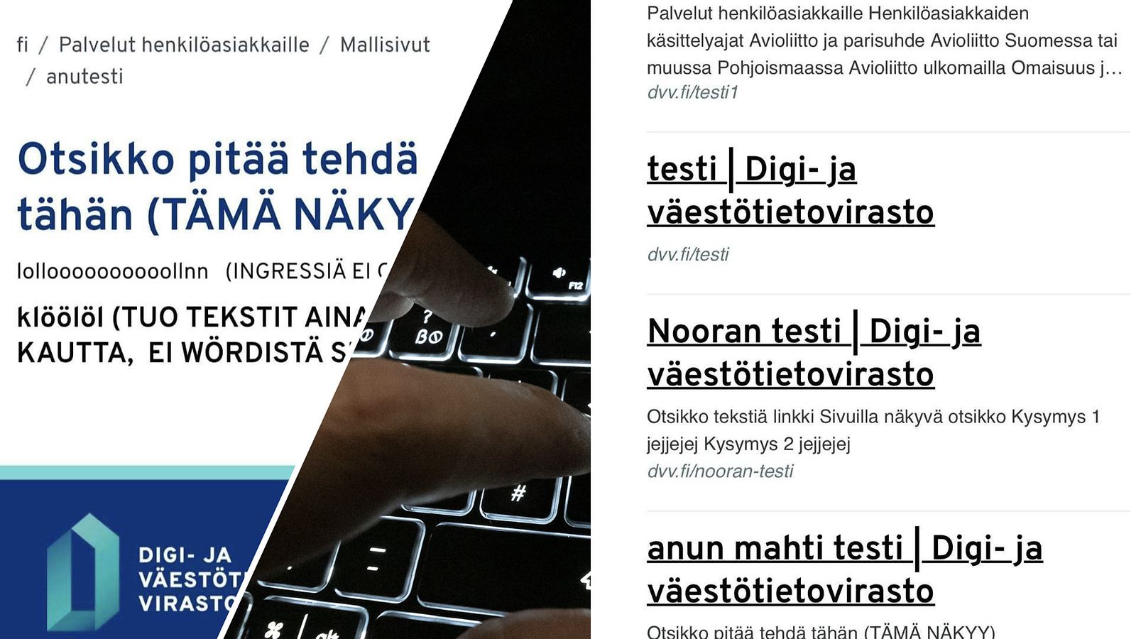 OMA JA AOP Digi- ja väestöviraston sivuilla näkyi keskiviikkoiltana 22.2.2023 erikoisia tekstejä.