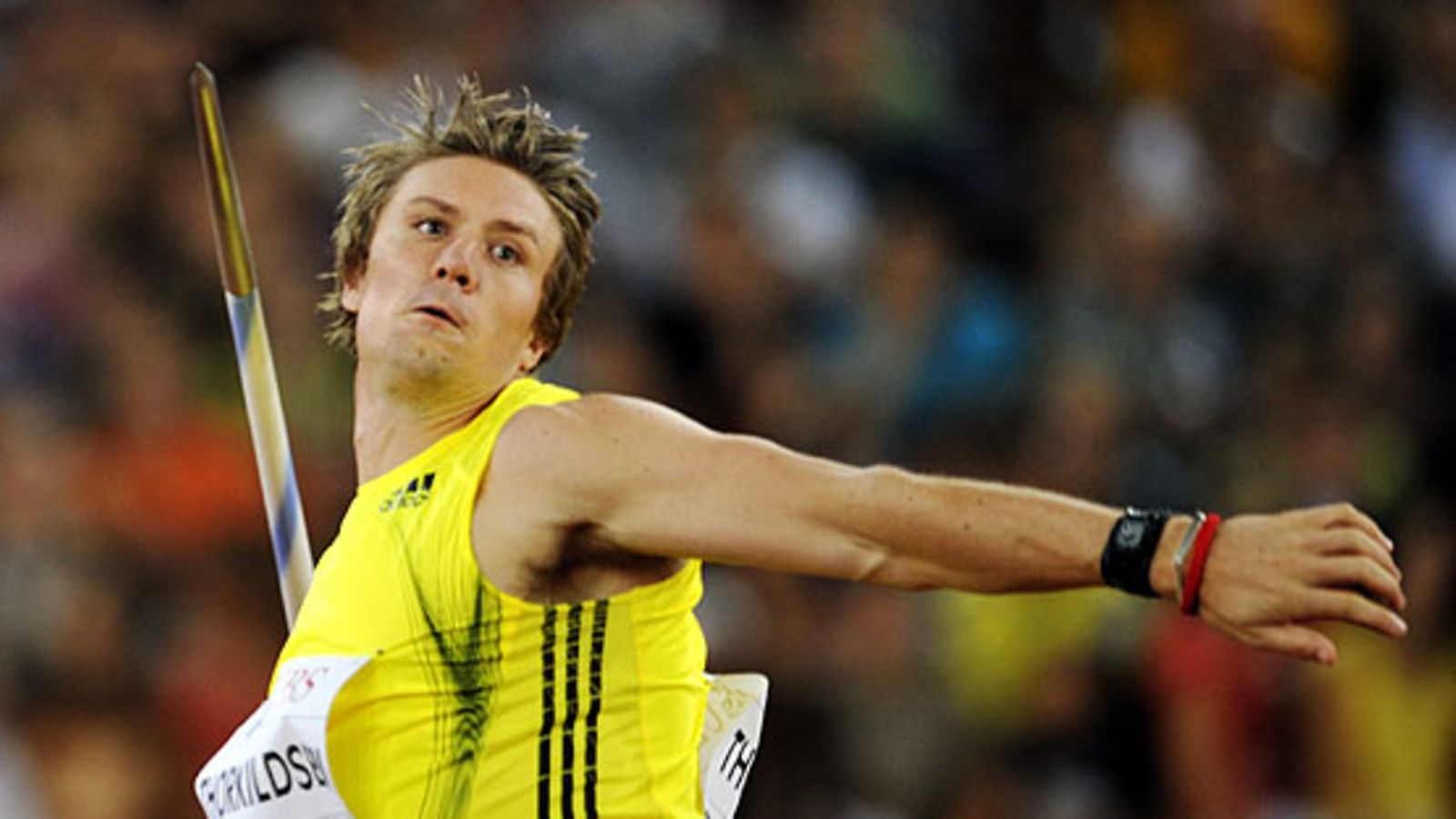 Andreas Thorkildsen viskaa Zürichissä. Kuva: Dominic Favre/EPA.