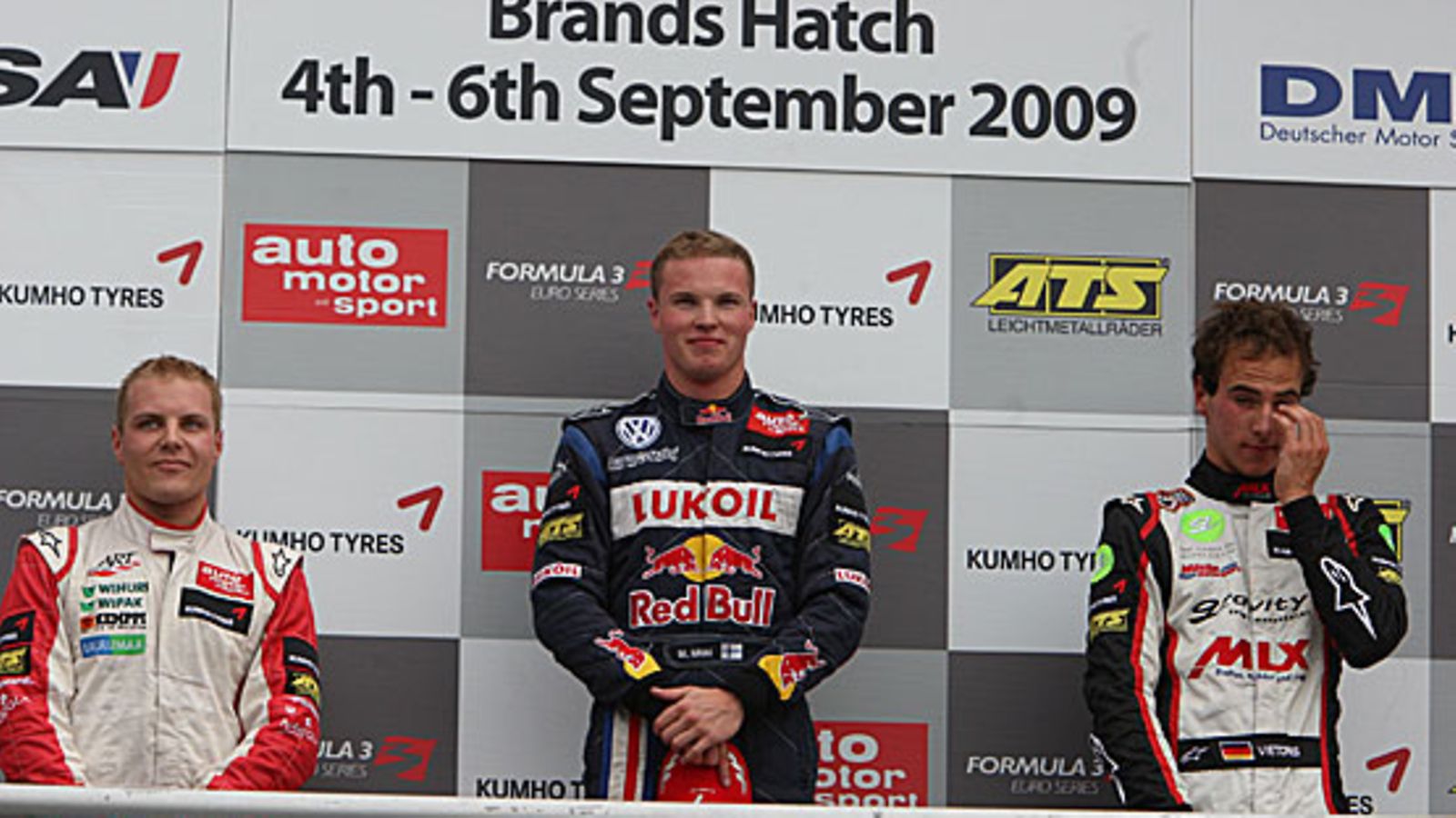 Mika Mäki (kesk.), Valtteri Bottas (vas.) ja Christian Vietoris, kuva: F3 Euro Series