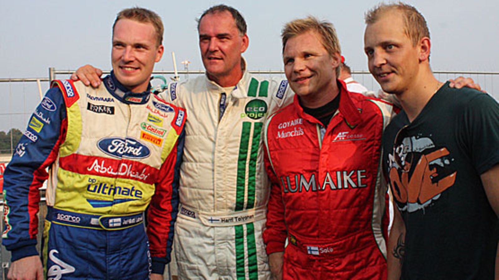 Jari-Matti Latvala, Harri Toivonen, Mika Salo ja Mikko Hirvonen, kuva: Jani Merimaa