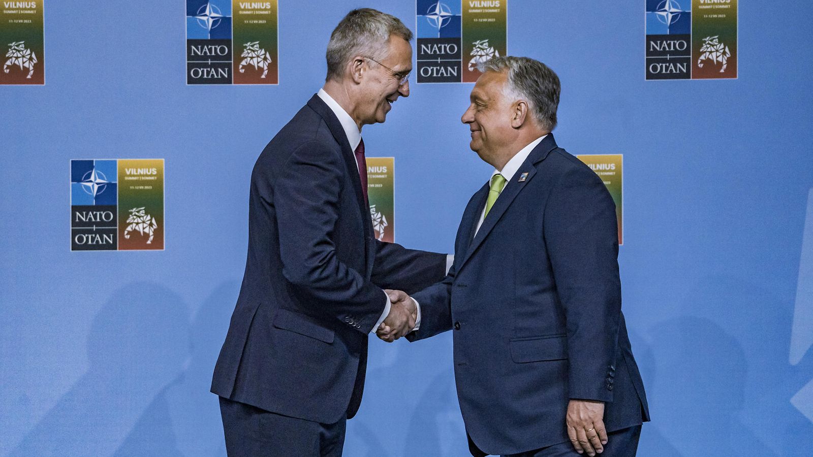 Naton pääsihteeri Jens Stoltenberg ja Unkarin presidentti Viktor Orban heinäkuussa 2023.