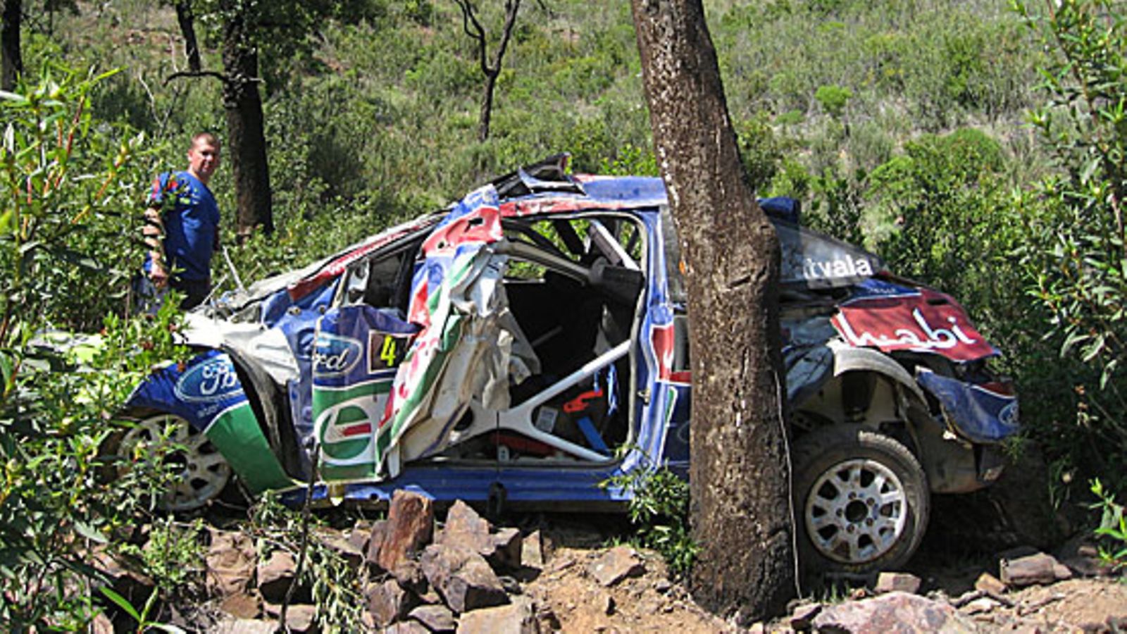 Jari-Matti Latvalan romuttunut auto Portugalissa, kuva: Ford