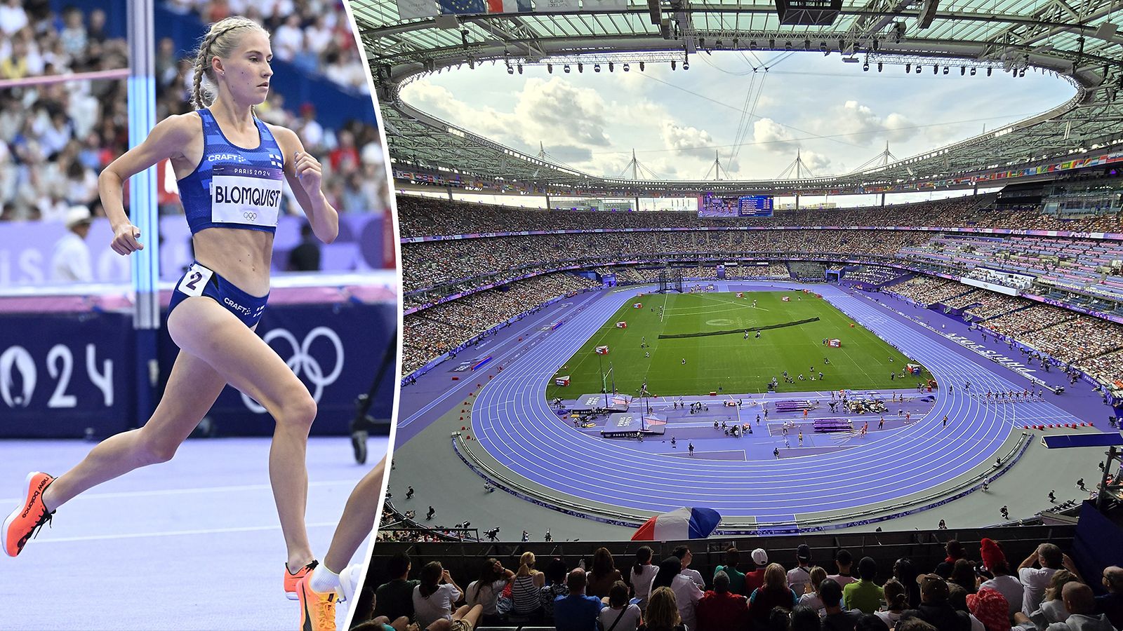 Nathalie Blomqvist nautti violetilla radalla juoksemisesta Pariisin olympianäyttämöllä. 