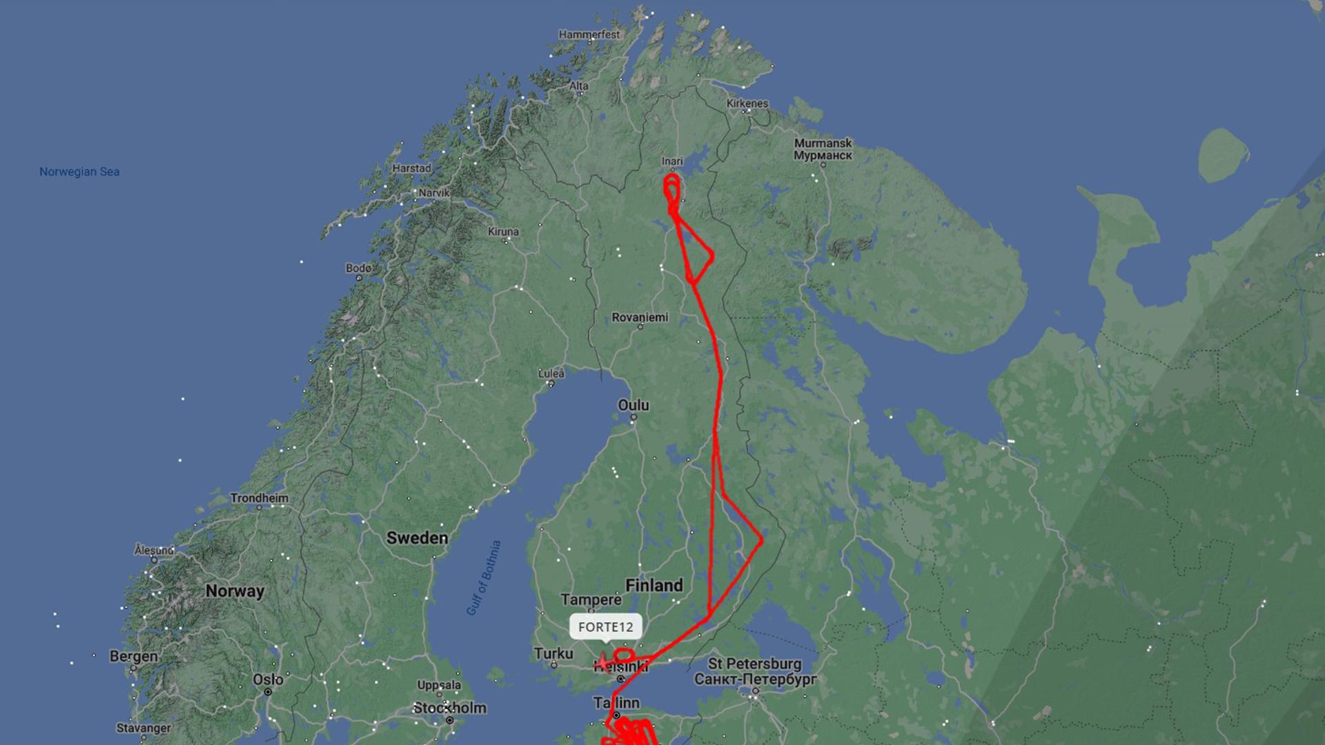 Kuvakaappaus Flightradar-sivustolle.