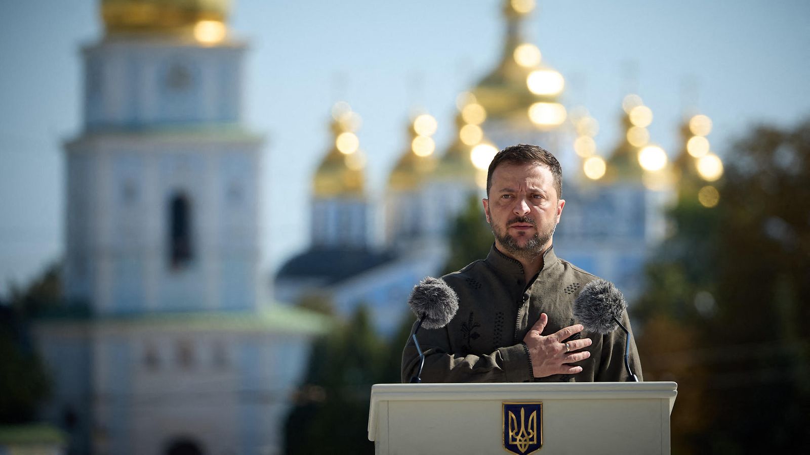 Ukrainan presidentti Volodymyr Zelenskyi 24. elokuuta Kiovassa.