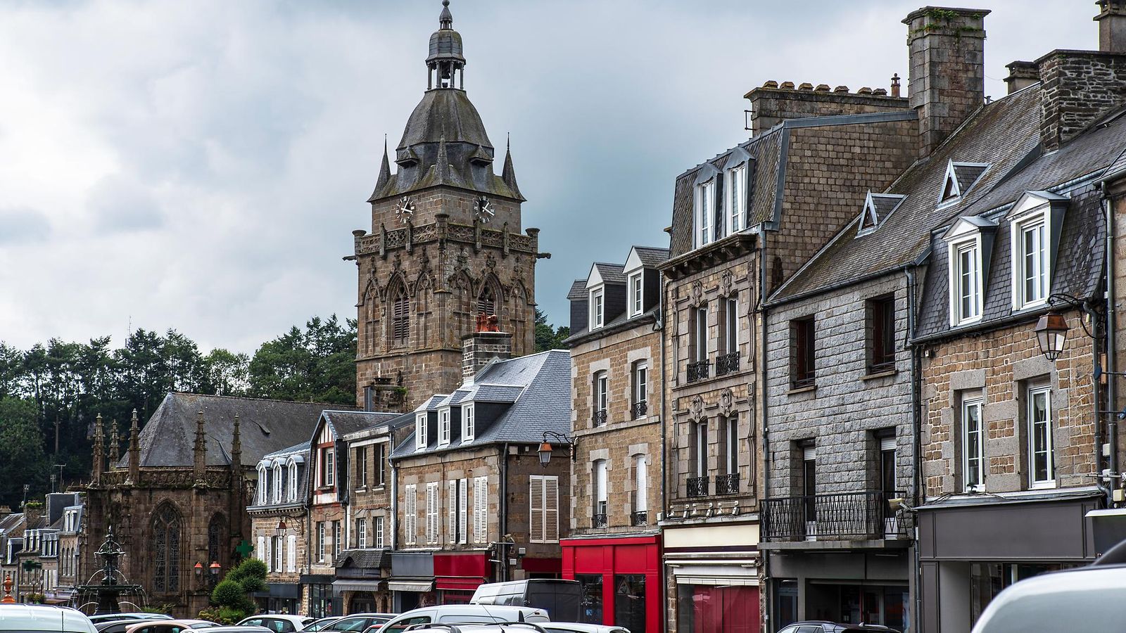 City and Church in the town of Villedieu-les-poêles in Normandy, France