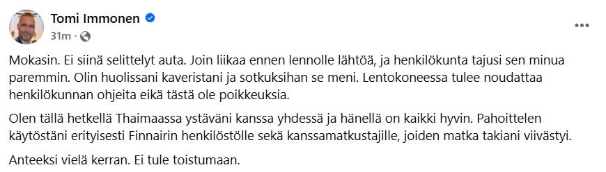 Tomi Immonen FB-päivitys OMA