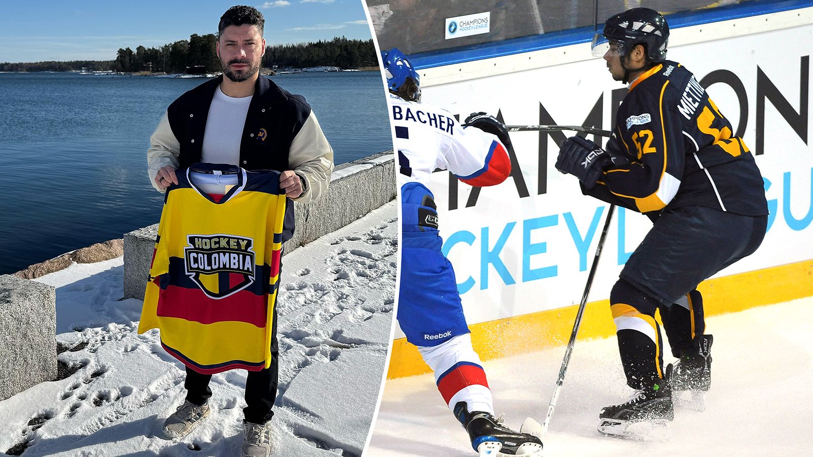 Camilo Miettinen lähtee edustamaan Kolumbiaa. Oikealla hän on Espoo Bluesin paidassa vuonna 2009.