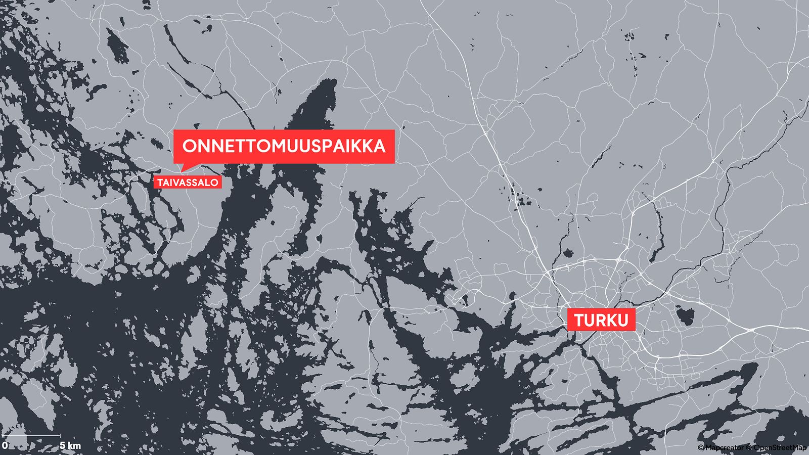 Karttakuva onnettomuuspaikasta Taivassalossa.