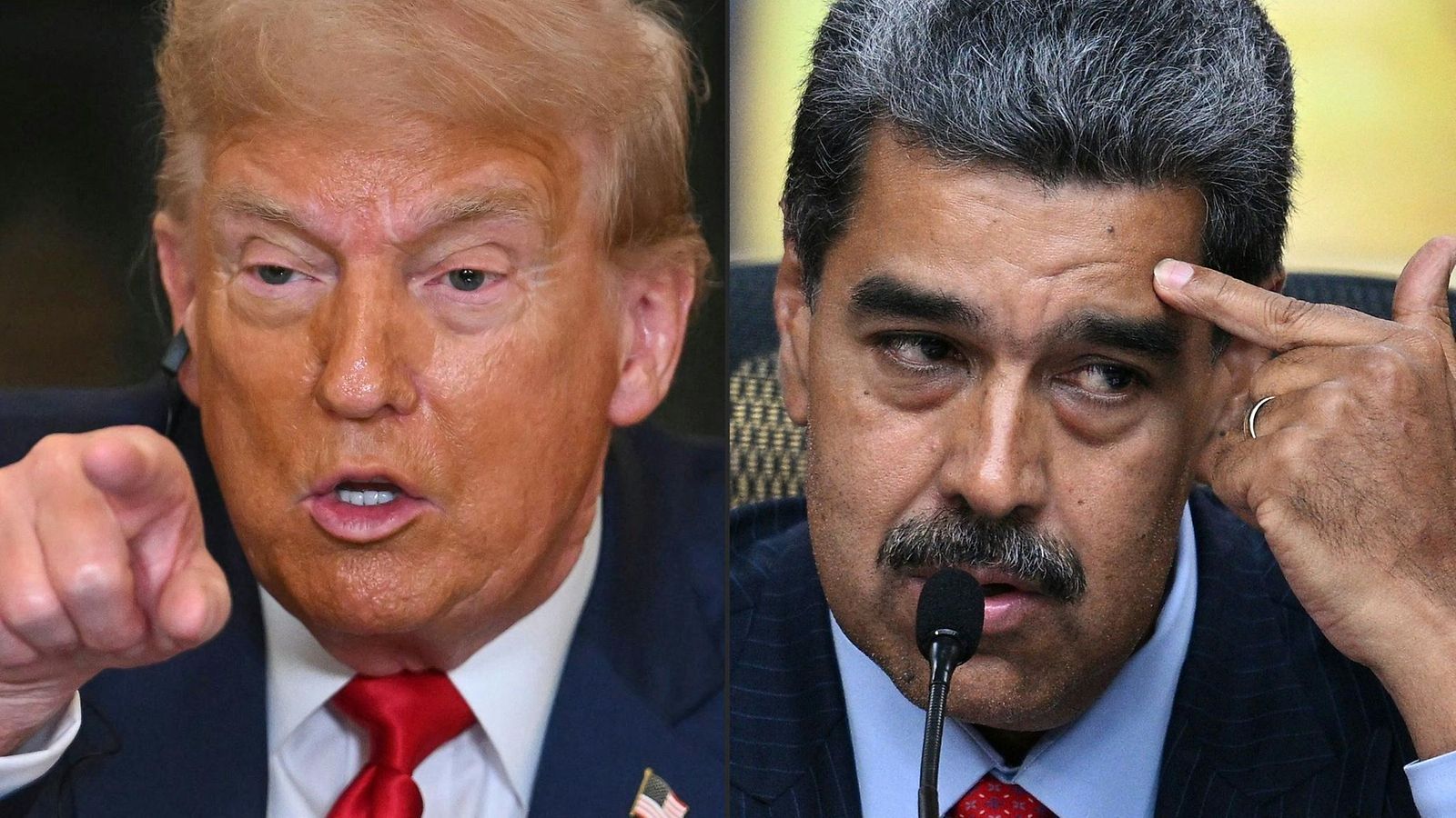 Kuvakollaasissa Yhdysvaltain presidentti Donald Trump ja Venezuelan presidentti Nicolas Maduro