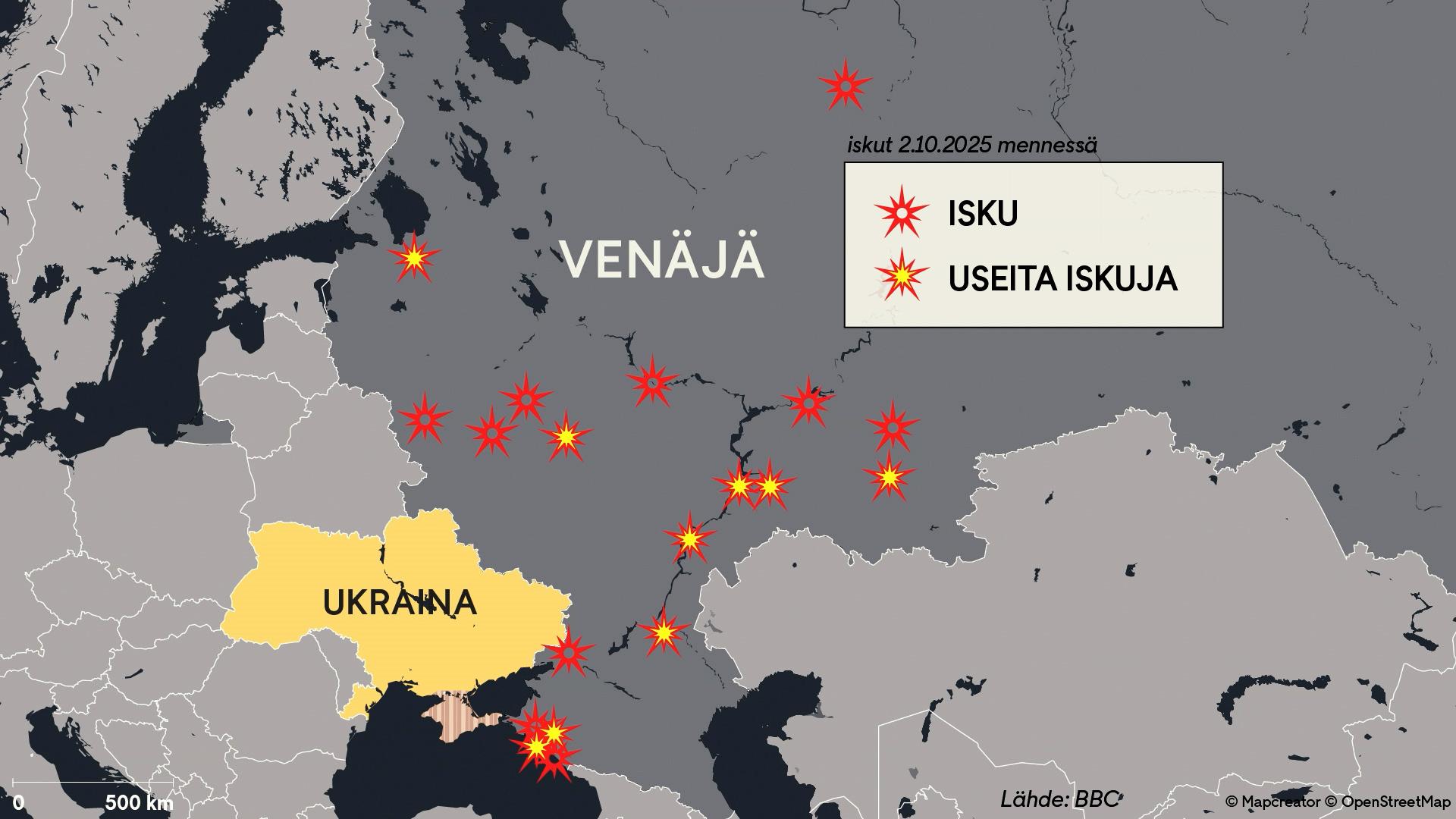 Kartta Ukraina energiateollisuusiskut