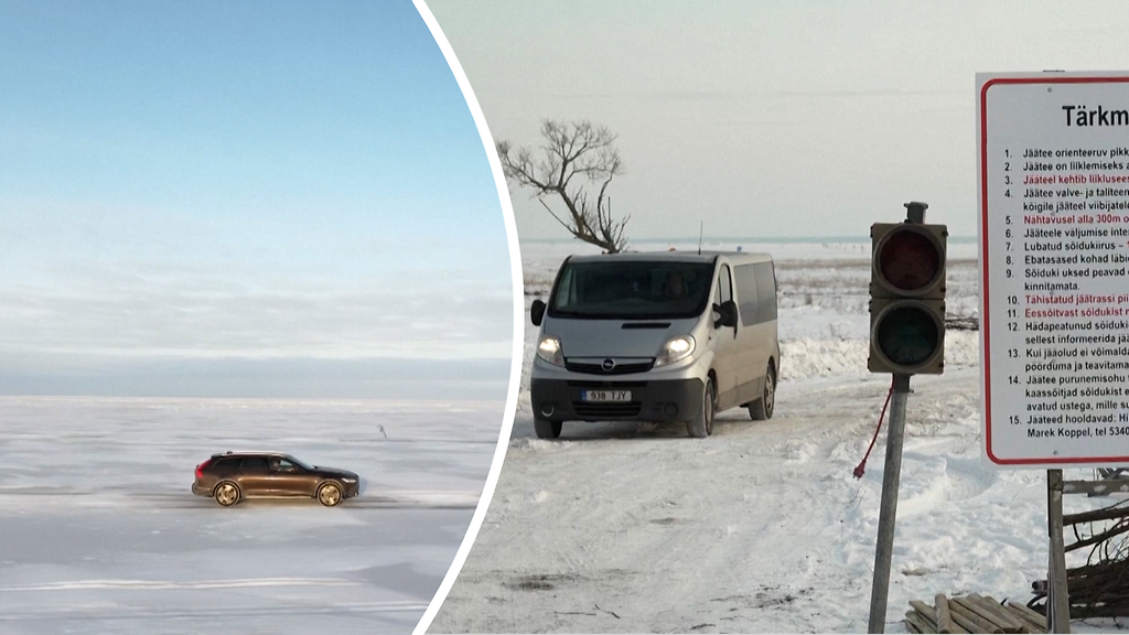 17 kilometrin jäätie Itämerellä – tältä näyttää autoilu Viron edustalla