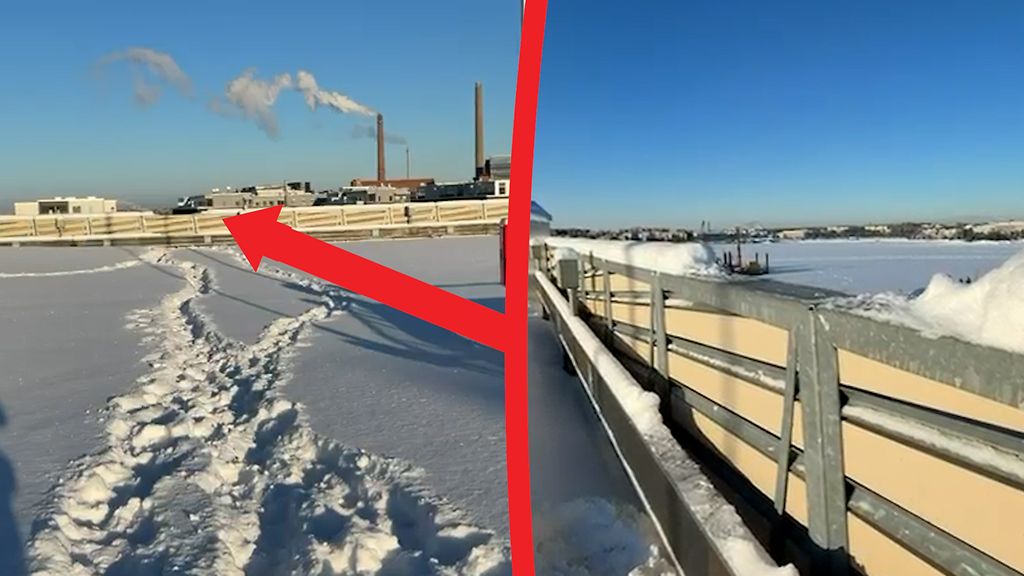 Tässä on traagisen parkkihallin katto – kävelyura vie kaiteelle, josta lumi on pyyhitty pois