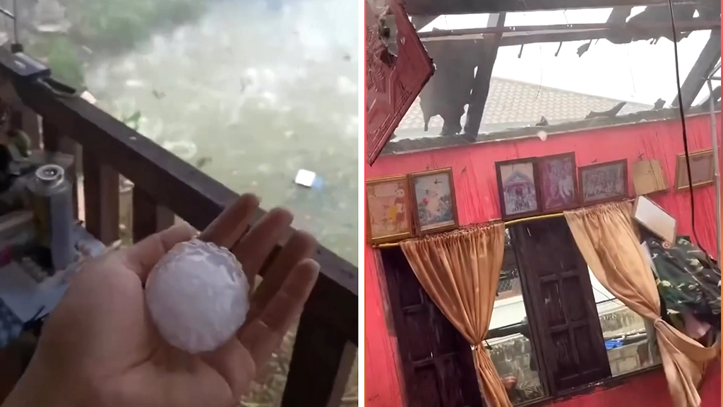 Jättimäiset jääpallot tuhosivat koteja Laosissa – kamera tallensi hetken raekuuron keskeltä