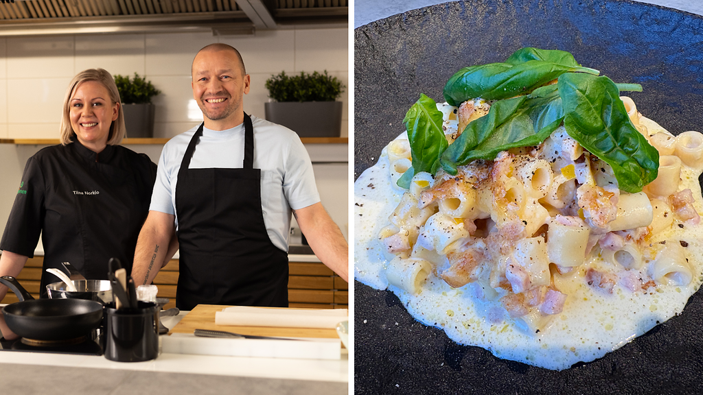 Helppo kinkkupasta uunissa valmistuu lähes itsestään: 