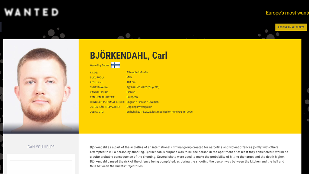 Suomalainen 23-vuotias huumepomo Euroopan etsityimpien listalle