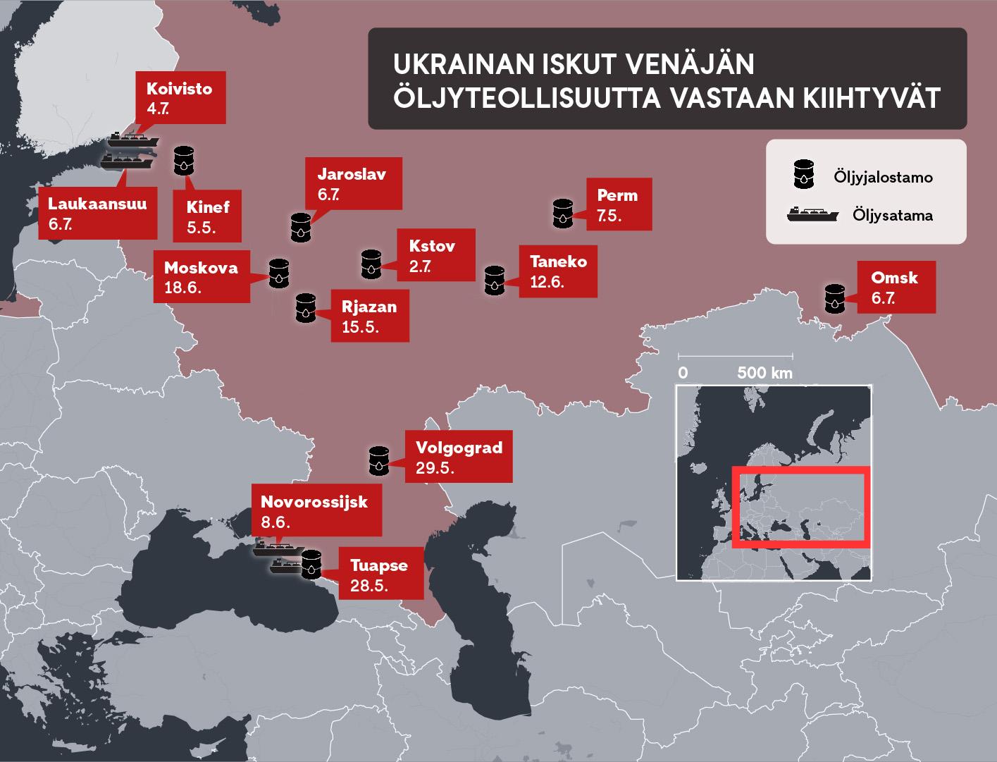 Ukrainan iskut venaja öljyjalostamot satamat
