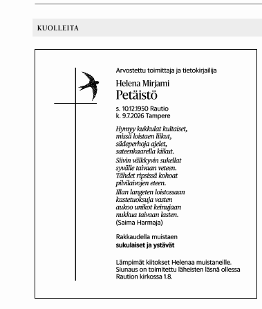 kuvakaappaus hs petäistö kuolinilmoitus