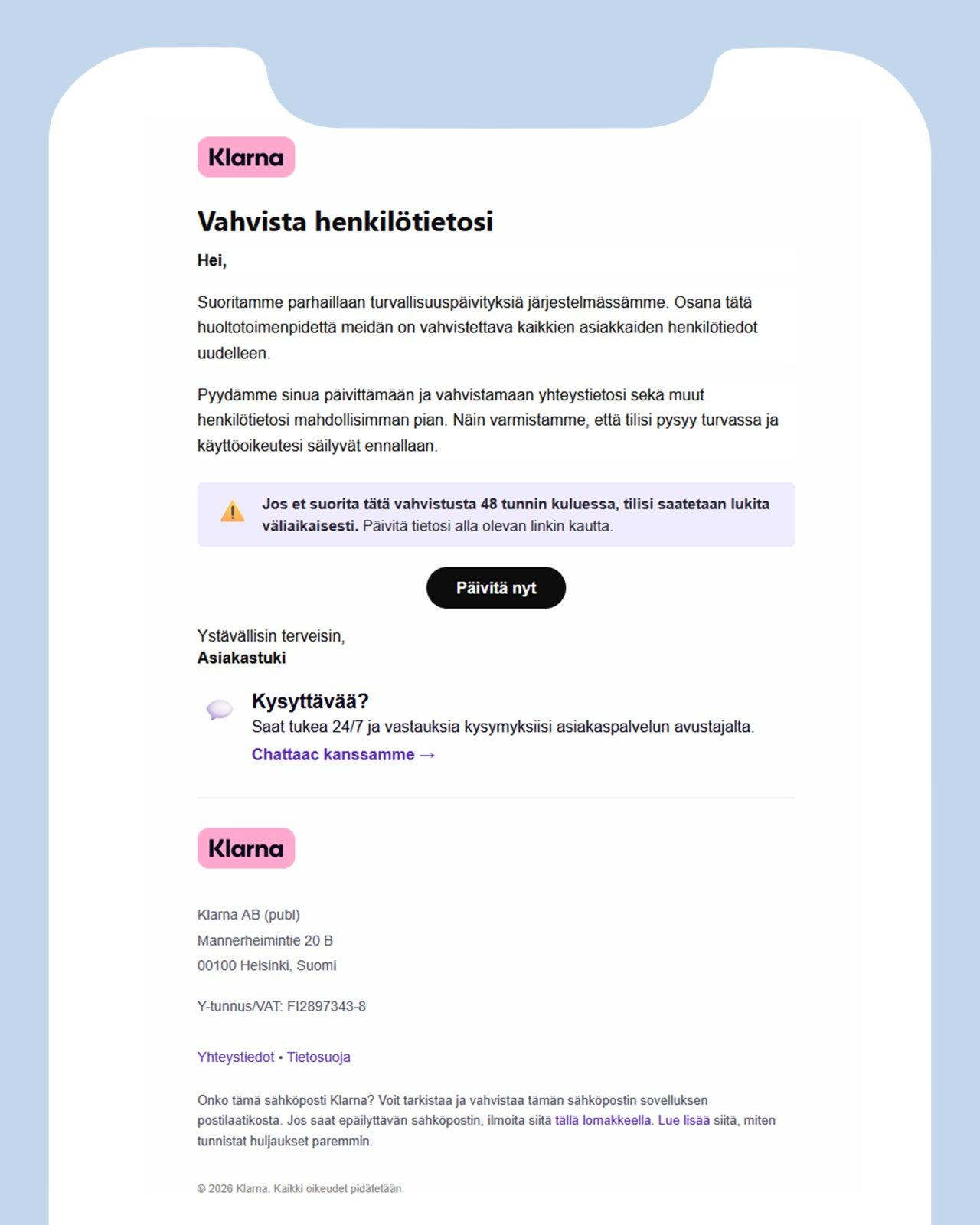 klarna_kalasteluviesti