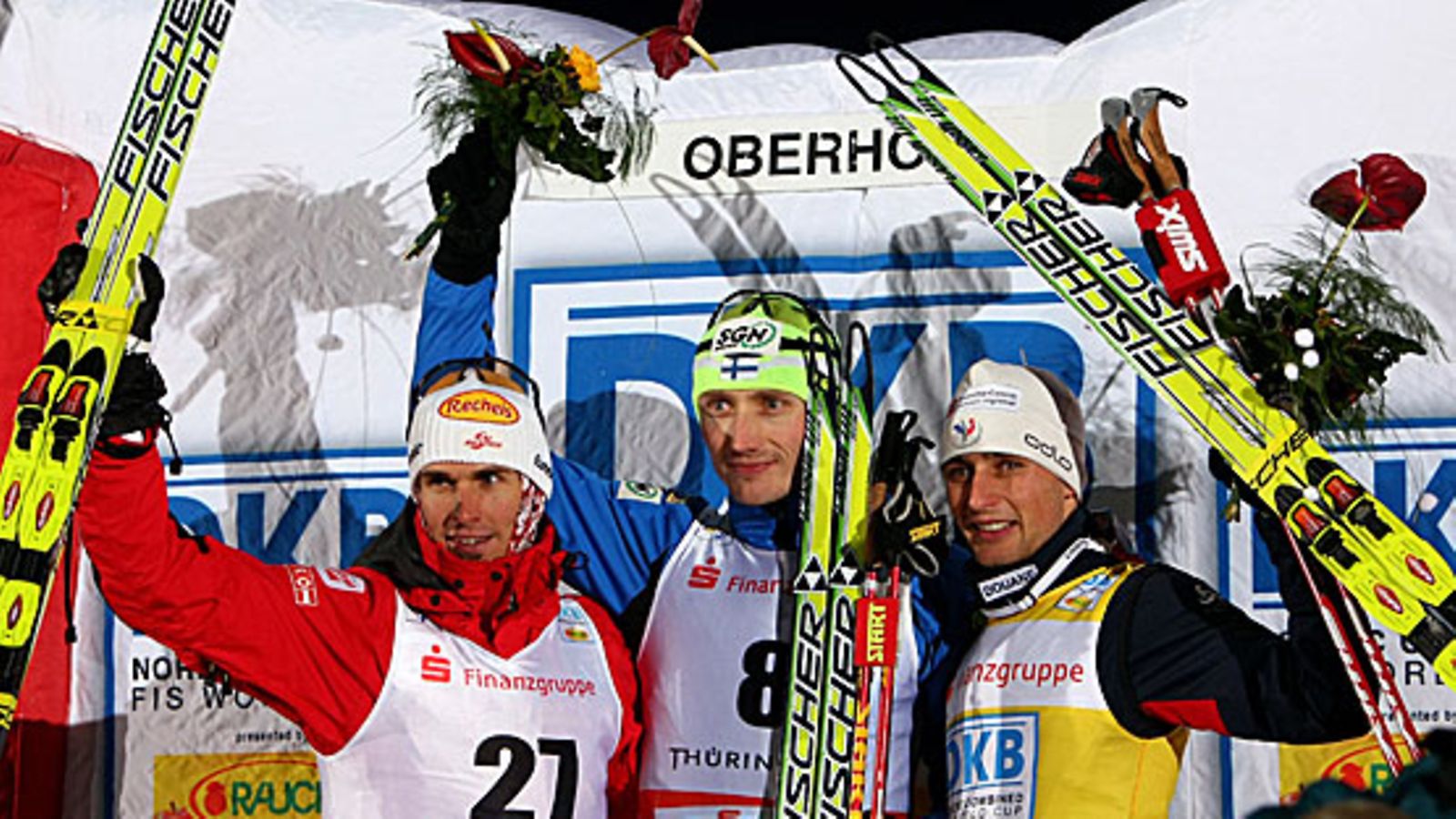 Hannu Manninen, Felix Gottwald ja Jason Lamy Chappuis, kuva: Lars Baron/Bongarts/Getty Images