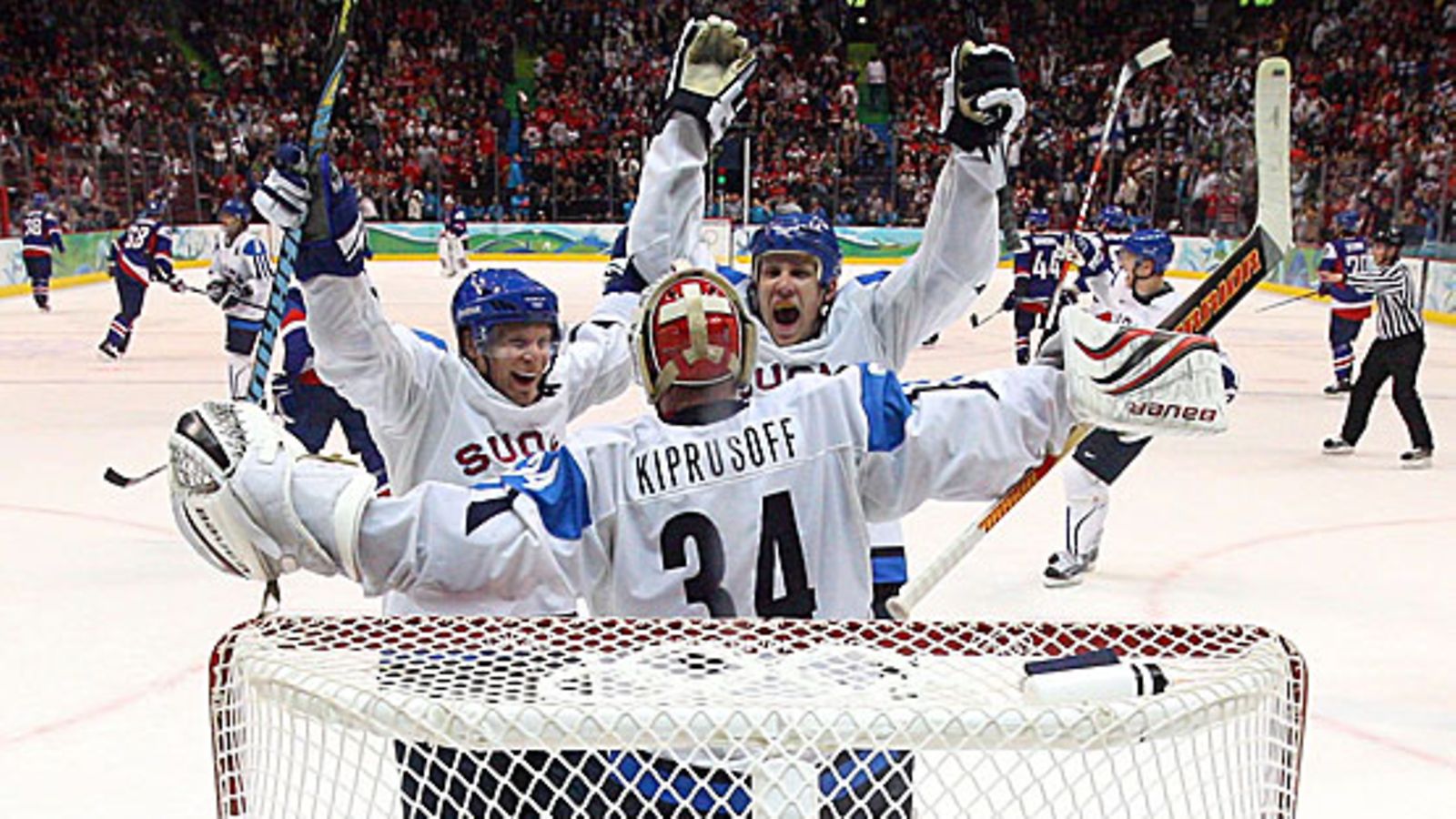 Kimmo Timonen, Miikka Kiprusoff, Sami Salo, kuva: Bruce Bennett/Getty Images