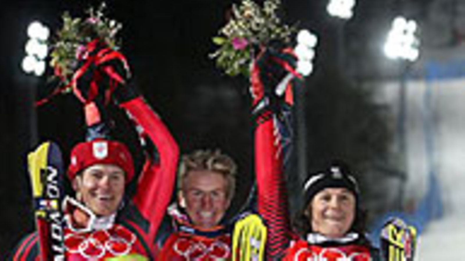 Ivica Kostelic, Ted Ligety ja Rainer Schönfelder, kuva: Agence Zoom