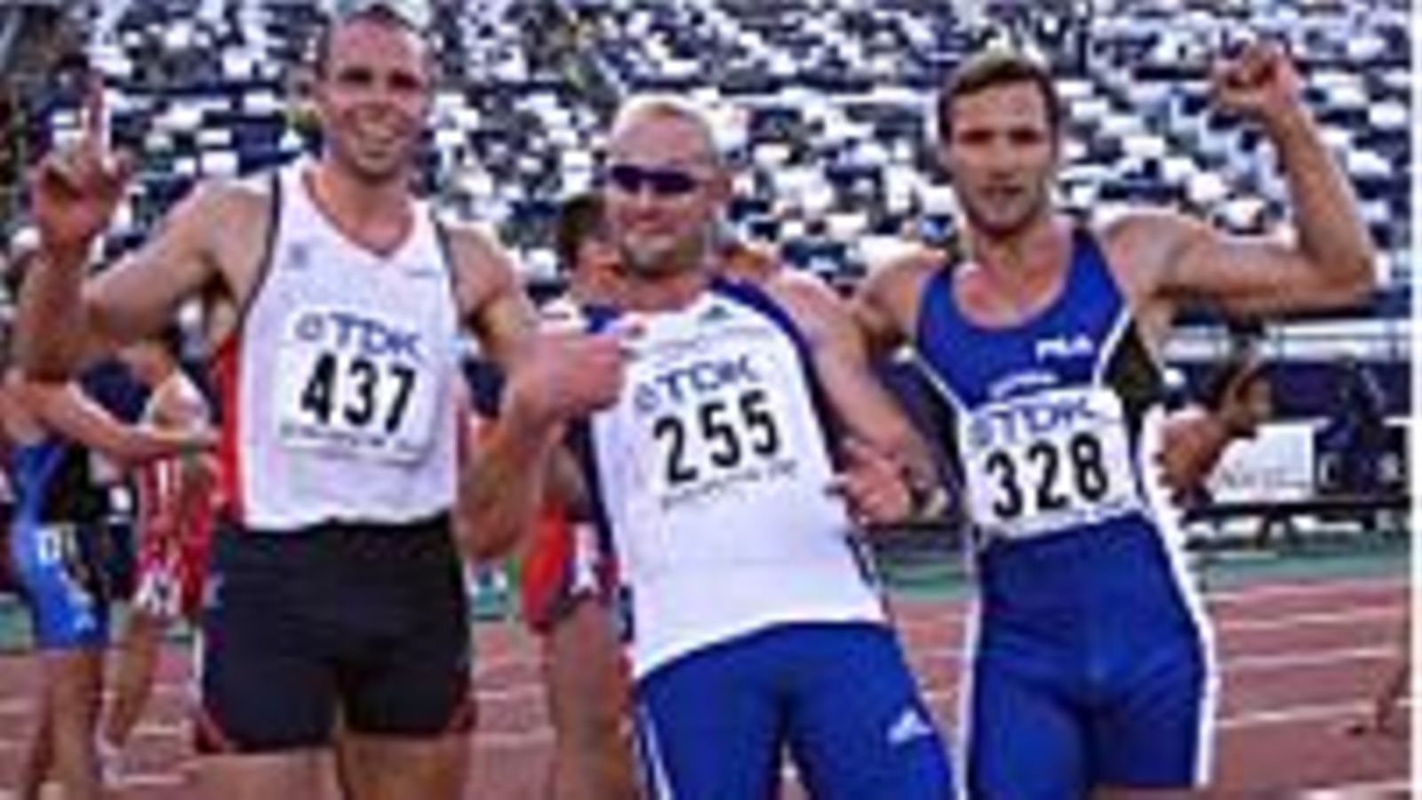 Dean Macey, Tomas Dvorak, Erki Nool. Photo: Michael Steele/ALLSPORT