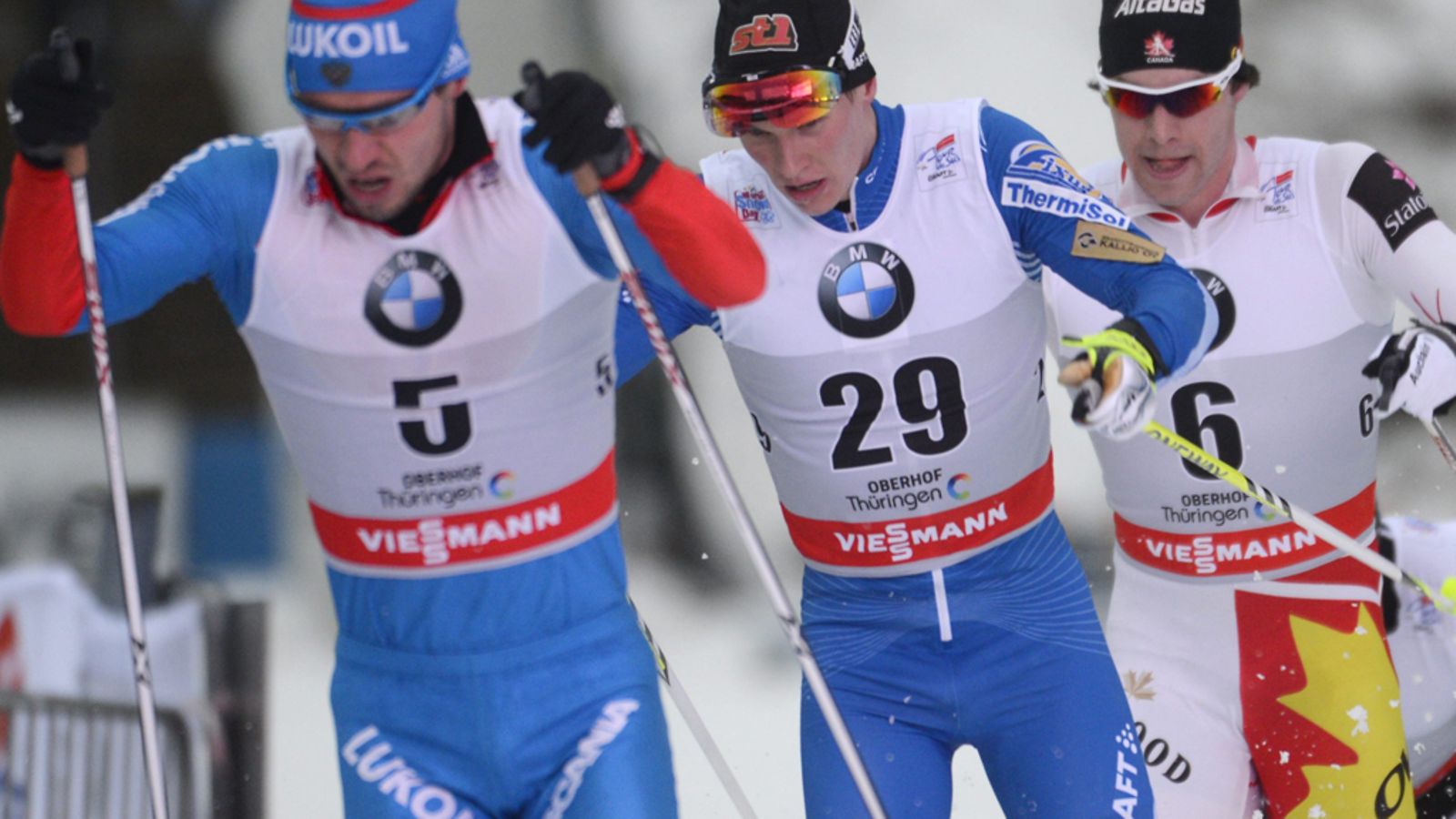 Matti Heikkinen (kesk.), Ilja Tsherusov (vas.) ja Alex Harvey (oik.)